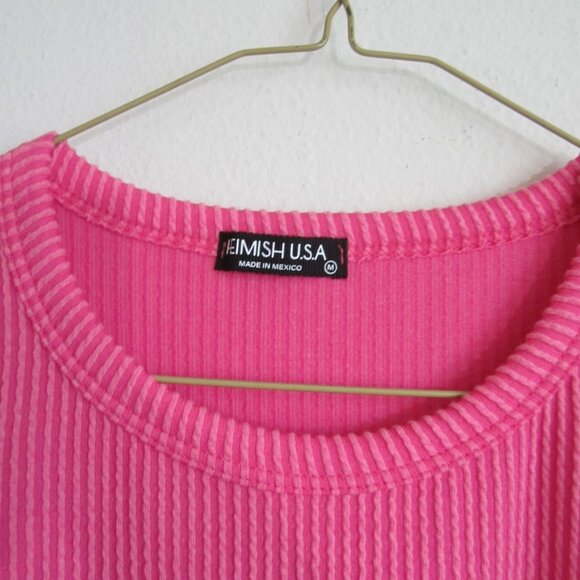 Heimish Ruffled Sleeve Round Neck Urban Stretchy Ribbed Solid Top New - Picture 4 of 5